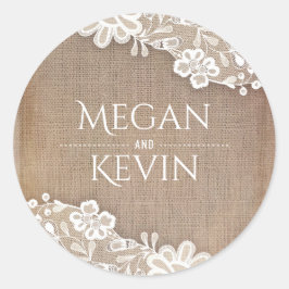  kant en rustieke burlap bruiloft ronde sticker