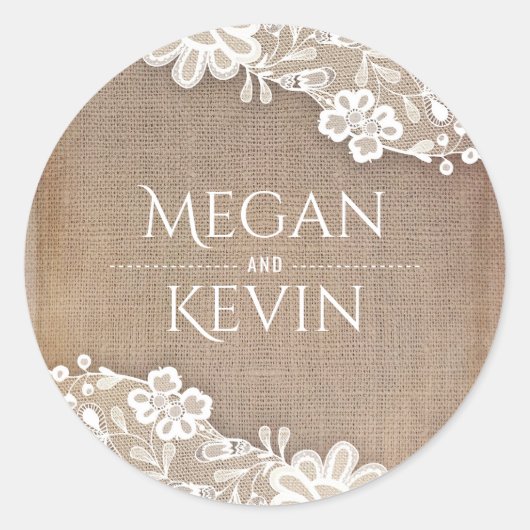  kant en rustieke burlap bruiloft ronde sticker (Voorkant)