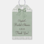 Kant en Sage Groene Bow Vrijgezellenfeest Gast Fav Cadeaulabel (Voorkant)