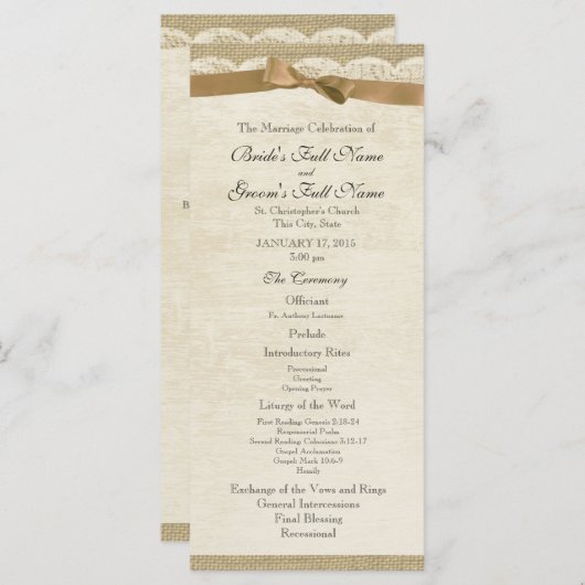  kant en tan boog huwelijksprogramma programmakaart (Voorkant / Achterkant)