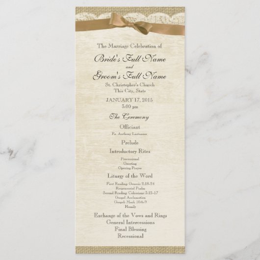  kant en tan boog huwelijksprogramma programmakaart (Voorkant)