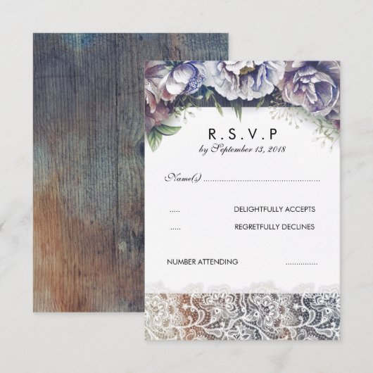 Kant en  Waterverf Flowers RSVP (Voorkant / Achterkant)