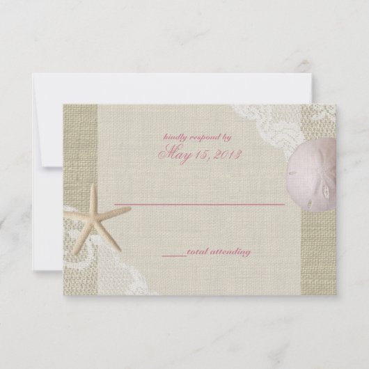 Kant en Zand Dollar Beach Reactie RSVP Kaartje (Voorkant)