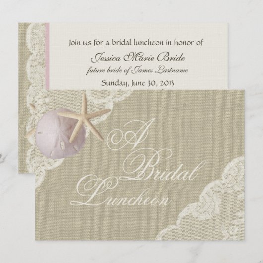 Kant en zeesterren bruids lunch kaart (Voorkant / Achterkant)