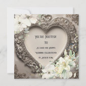 kant en zilveren hart bruiloft kaart (Voorkant)