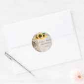 Kant en zonnebloemen houten bruiloft Save the Date Ronde Sticker (Envelop)