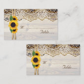 Kant en zonnebloemen op houten trouwkaart plaatskaartje (Voorkant / Achterkant)