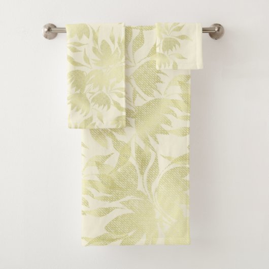 Kant Floral Textured Golden Beige Bad Handdoek (Insitu)