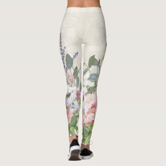  kant gekleurde Floral roze pony Wild Flowers Leggings (Achterkant)