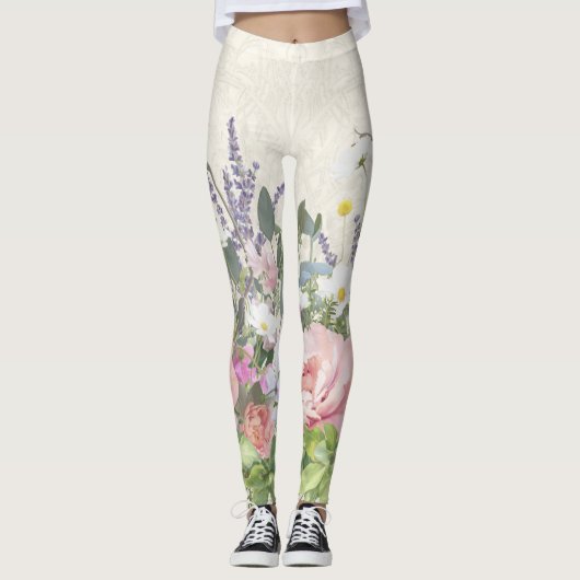  kant gekleurde Floral roze pony Wild Flowers Leggings (Voorkant)
