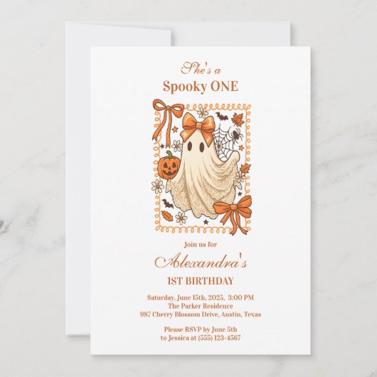  Kant Ghost Coquette Halloween 1e verjaardag Kaart (Voorkant)