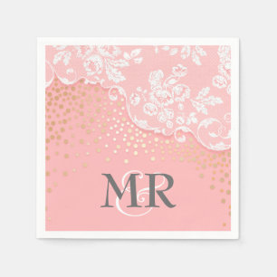Kant Goud Confetti Roze Vintage Wedding Servet