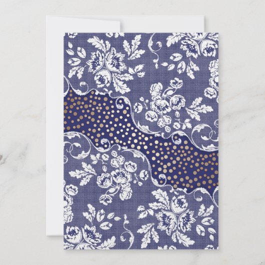  kant gouden Confetti Lights Navy bruiloft Kaart (Achterkant)