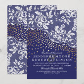  kant gouden Confetti Lights Navy bruiloft Kaart (Voorkant / Achterkant)