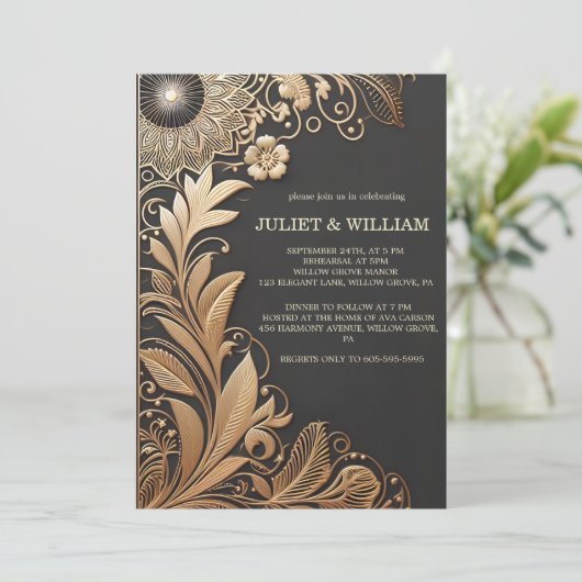  kant gouden folie reliëf repetitie diner kaart (Staand voorkant)