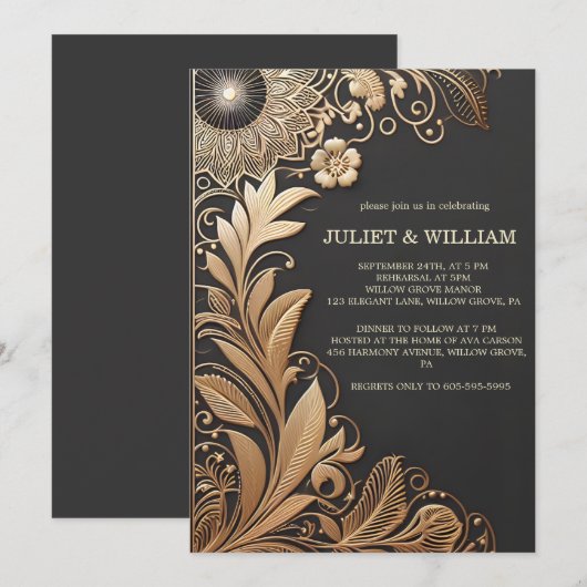  kant gouden folie reliëf repetitie diner kaart (Voorkant / Achterkant)