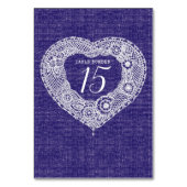 Kant hart marine faux stof land tafel nummers kaart (Voorkant)