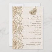 Kant & hart op jute bruiloft repetitie diner kaart (Voorkant)