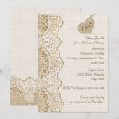 Kant & hart op jute bruiloft repetitie diner kaart (Voorkant / Achterkant)