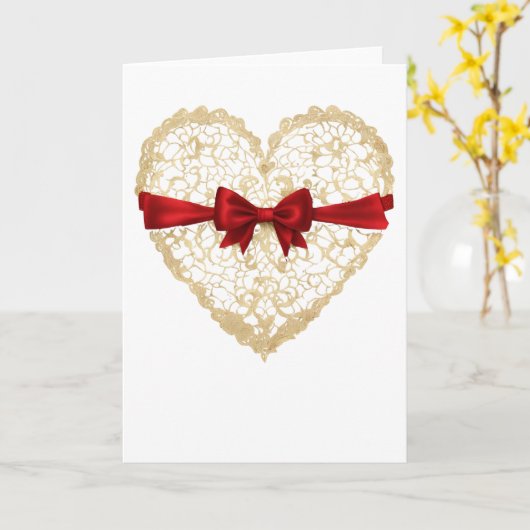Kant hart rood lint Valentijnsdag hart Kaart (Gele Bloem)