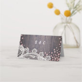 Kant hout blush glitter rustieke bruiloft plaats k plaatskaartje (Achterkant)