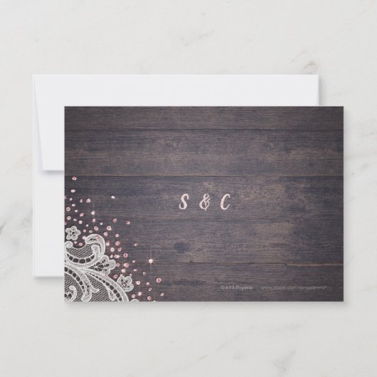 Kant hout blush glitter rustieke bruiloft RSVP (Achterkant)