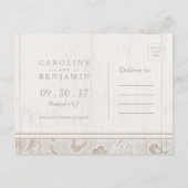 Kant hout rustiek land bruiloft opslaan van de dat aankondigingskaart (Achterkant)