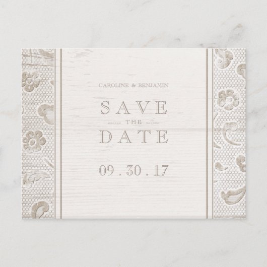 Kant hout rustiek land bruiloft opslaan van de dat aankondigingskaart (Voorkant)