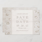 Kant hout rustiek land bruiloft opslaan van de dat save the date (Voorkant / Achterkant)