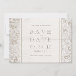 Kant hout rustiek land bruiloft opslaan van de dat save the date