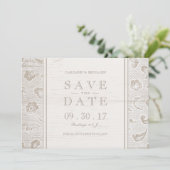 Kant hout rustieke landelijke trouw save the date (Staand voorkant)