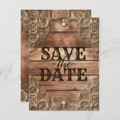 Kant Hout Rustieke Vintage Westerse Bewaar de Datu Aankondigingskaart (Voorkant / Achterkant)