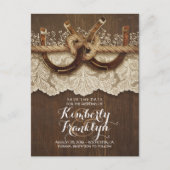 Kant Houten Hoefijzers Rustiek Land Save the Date Aankondigingskaart (Voorkant)