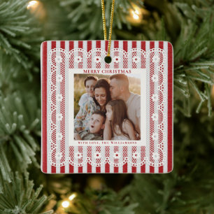 Kant in vintage-stijl Retro rode strepen Eén foto Keramisch Ornament