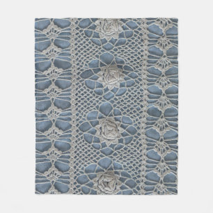 kant: kleine witte rozen. fleece deken