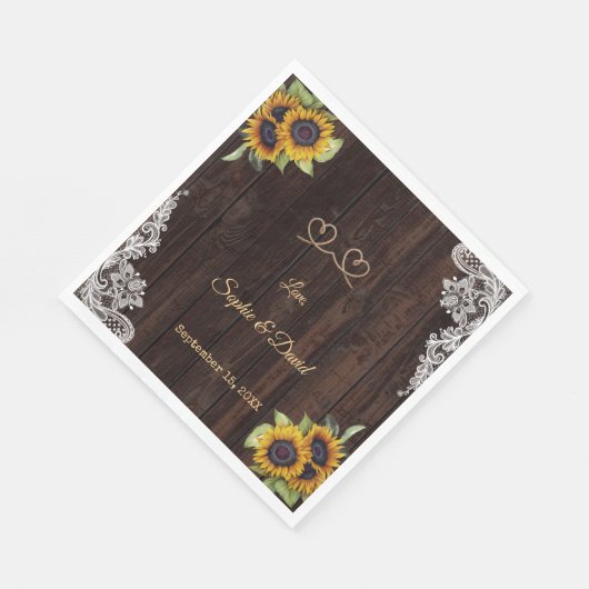 Kant Koord 'We Tied The Knot' Zonnebloemen Servet (Hoek)