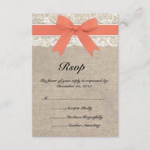 Kant & Koraal Lint en Burlap Wedding RSVP Kaart