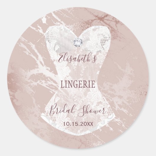 Kant korset blush zilver marmer lingerie douche ronde sticker (Voorkant)