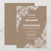  Kant Kraft & Wit Rustieke Bruiloft Kaart (Voorkant / Achterkant)