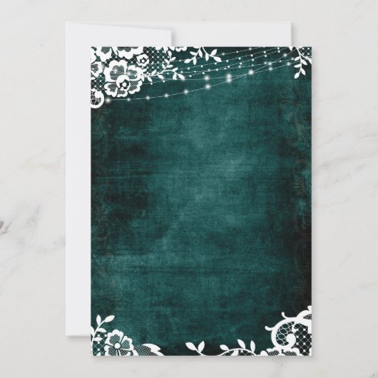 Kant, Lichten & Bloemen over Teal We Zijn Getrouwd Kaart (Achterkant)