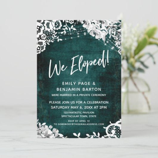 Kant, Lichtjes & Bloemen over Grunge Teal We Zijn  Kaart (Staand voorkant)