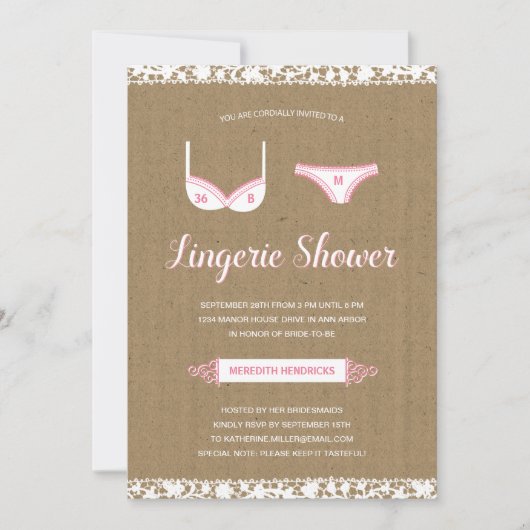  kant | Lingerie Vrijgezellenfeest Invite Kaart (Voorkant)