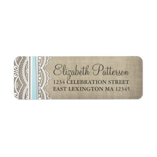  kant & linnen rustieke elegantie adreslabel etiket (Voorkant)