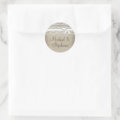 kant & linnen rustieke elegantie bruiloft ronde sticker (Tas)