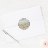  kant & linnen rustieke elegantie bruiloft ronde sticker (Envelop)