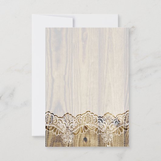 Kant, lint bloem & hout bruiloft RSVP reactie (Achterkant)