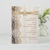 Kant lint & hout bruiloft repetitie diner kaart (Staand voorkant)