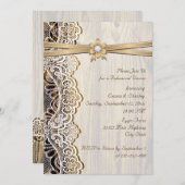 Kant lint & hout bruiloft repetitie diner kaart (Voorkant / Achterkant)