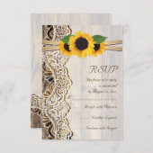 Kant, lint & zonnebloemen op hout bruiloft RSVP (Voorkant / Achterkant)