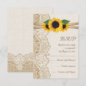 Kant, lint & zonnebloemen op jute bruiloft RSVP (Voorkant / Achterkant)